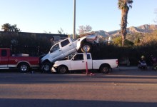 Bizarre Accident Leaves Truck On Top of Truck