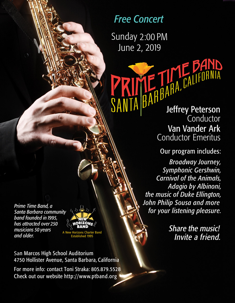 Prime Time Band Summer Concert Sunday June 2, 2019 2PM at San Marcos Prime Time Band Summer Concert Sunday June 2, 2019 2PM at San Marcos