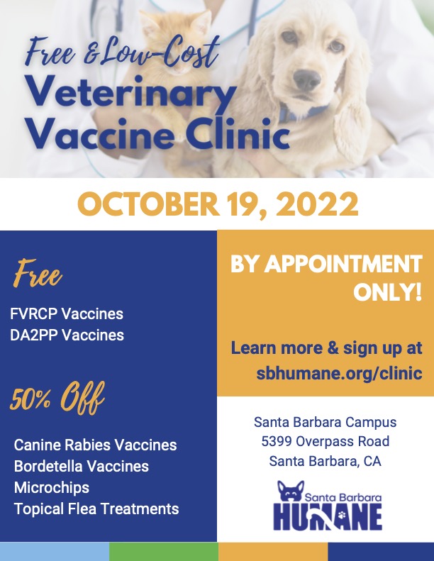 Santa Barbara Humane to Offer Free and Low-Cost Vaccines at Veterinary  Vaccine Clinic - The Santa Barbara Independent