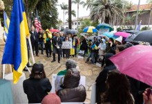 Rainy Rally in Santa Barbara Marks One Year Since Russia Invaded Ukraine