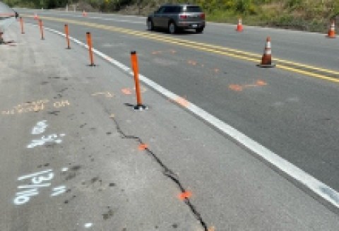 Traffic Control on Highway 154 Following Discovery of Tension Cracks in Pavement Near San Antonio Creek Road