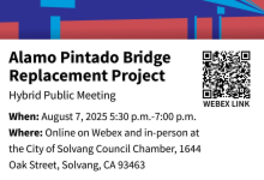 Hybrid Public Meeting for Highway 246 Alamo Pintado Bridge Replacement set for Thursday, August 7 in Solvang