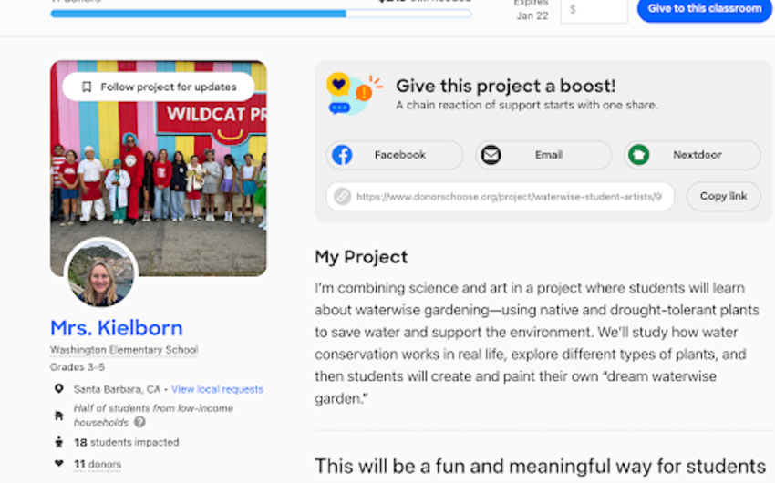 Santa Barbara Teachers Seek Public Donations for Supplies and Special Items