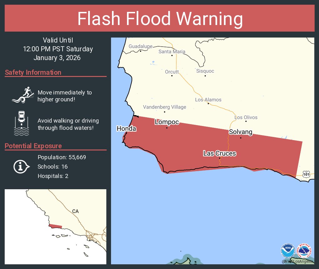 Flash Flood Warning Issued for Parts of Santa Barbara County as 101 Closes for ‘Unknown Duration'