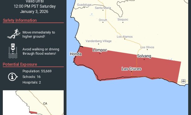 Flash Flood Warning Issued for Parts of Santa Barbara County as 101 Closes for ‘Unknown Duration’
