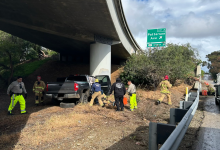 Four Injured After Pickup Crashes into Overpass Pillar off Highway 101 in Goleta