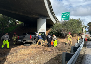 Four Injured After Pickup Crashes into Overpass Pillar off Highway 101 in Goleta