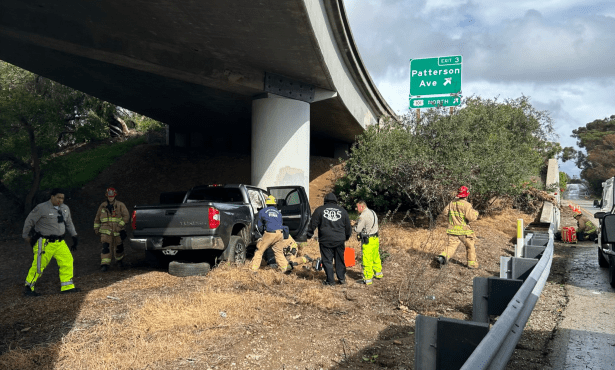 Four Injured After Pickup Crashes into Overpass Pillar off Highway 101 in Goleta