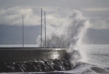 Waves Crash over Santa Barbara Breakwater