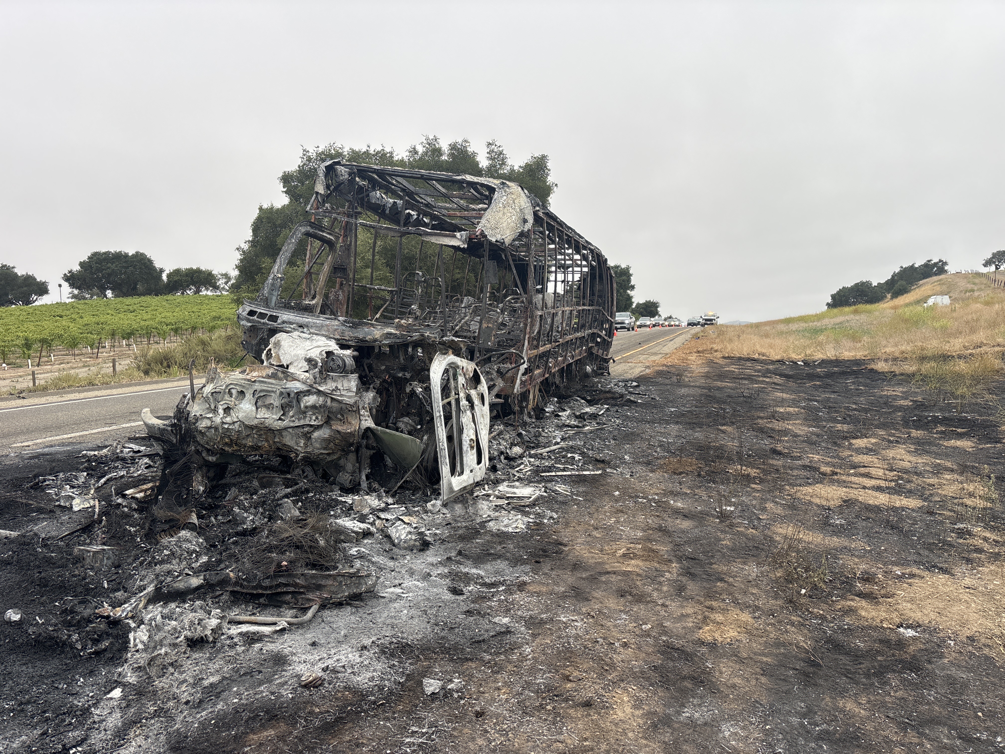 Bus and Vehicle Engulfed in Flames, Leaving One Dead in Crash Near Los Alamos
