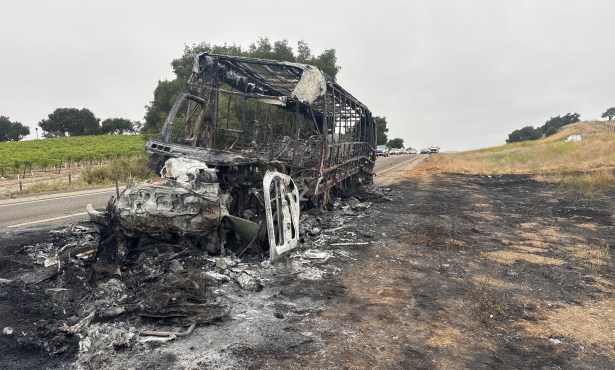 Bus and Vehicle Engulfed in Flames, Leaving One Dead in Crash Near Los Alamos