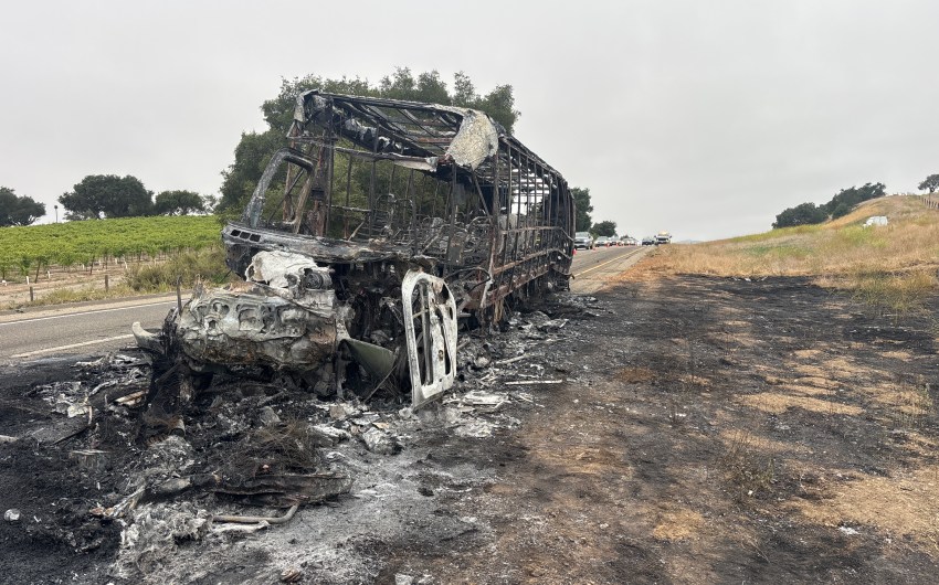 Bus and Vehicle Engulfed in Flames, Leaving One Dead in Crash Near Los Alamos