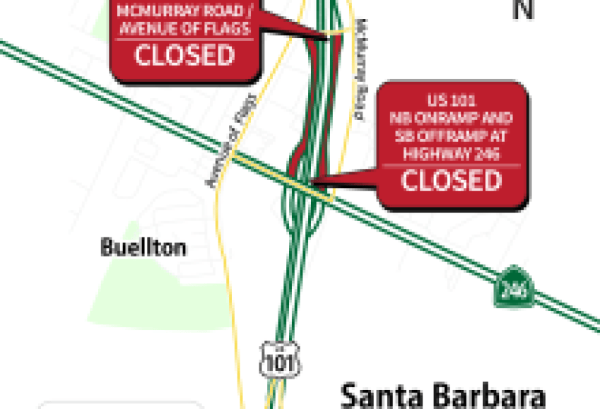 Ramp and Lane Closures on Highway 101 Through Buellton to Shift August 12