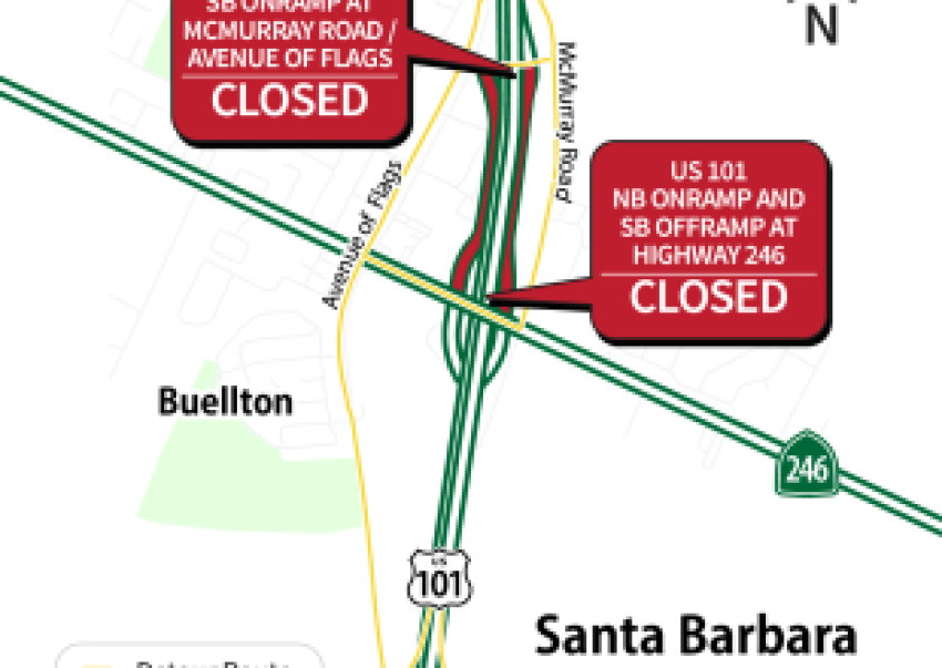 Ramp and Lane Closures on Highway 101 Through Buellton to Shift August 12