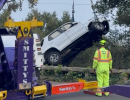 Rollover Crash into Ravine off Santa Barbara’s Alameda Padre Serra Leaves Driver Uninjured