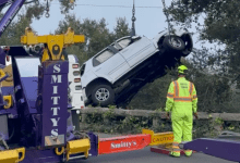 Rollover Crash into Ravine off Santa Barbara’s Alameda Padre Serra Leaves Driver Uninjured