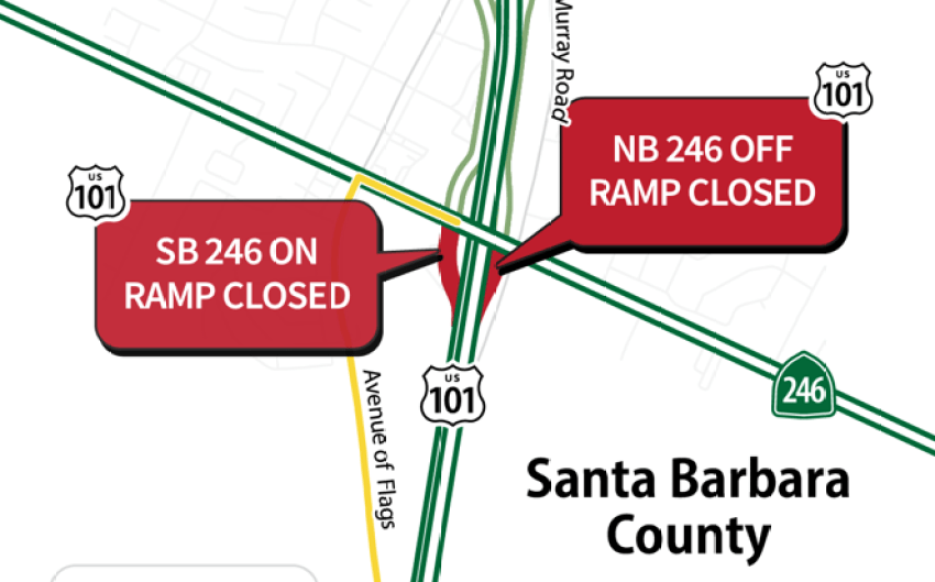 Ramp and Lane Closures on Highway 101 Through Buellton to Shift September 30