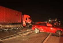Two Semi-Trucks and a Lexus Crash on Hwy. 101 in Montecito, Causing Complete Closure of Southbound Traffic