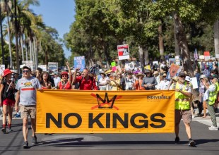No Kings Rally in Santa Barbara Pays a Visit to a Ballot Box