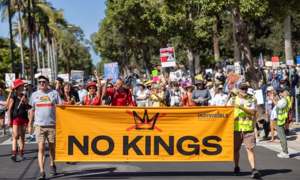No Kings Rally in Santa Barbara Pays a Visit to a Ballot Box