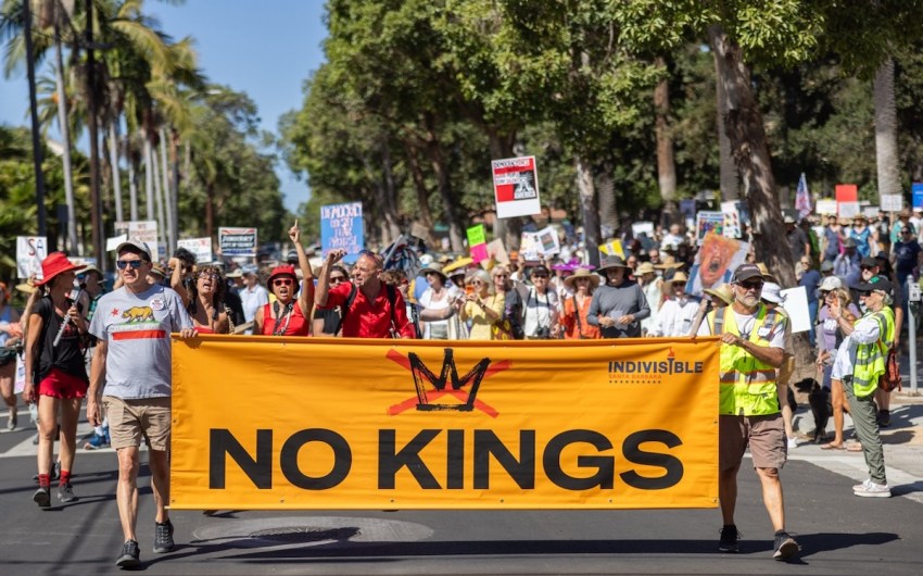 No Kings Rally in Santa Barbara Pays a Visit to a Ballot Box